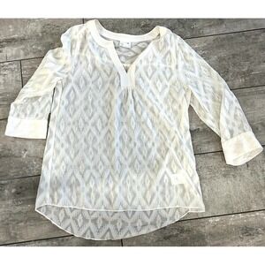 Jaclyn Smith‎ Womens Sheer Tunic Top Ivory Lagenlook Boho Peasant Beach Resort